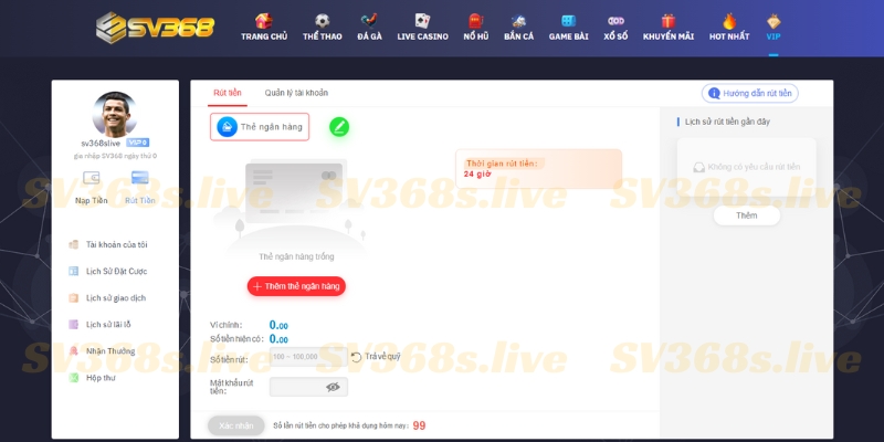 Rút tiền về tài khoản SV368